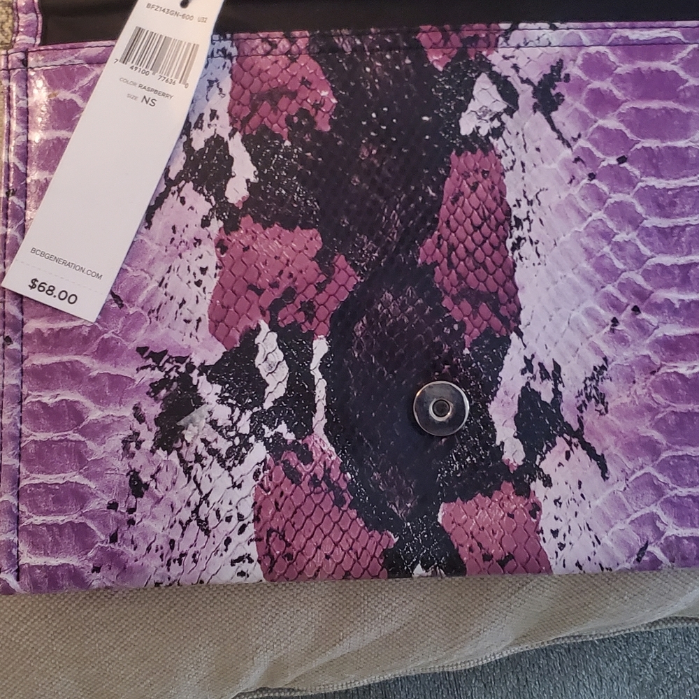 BCBGeneration Raspberry Faux Snakeskin  Envelope Clutch - Picture 3 of 5